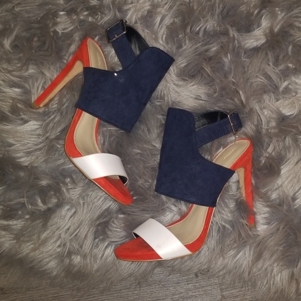 Navy, White & Orange Women’s High Heel Sandals